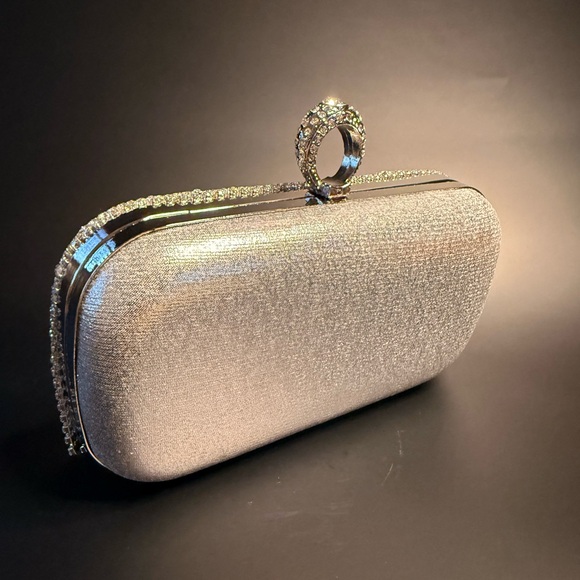 Elegant Silver Rhinestone Fringe Clutch - Picture 6 of 9